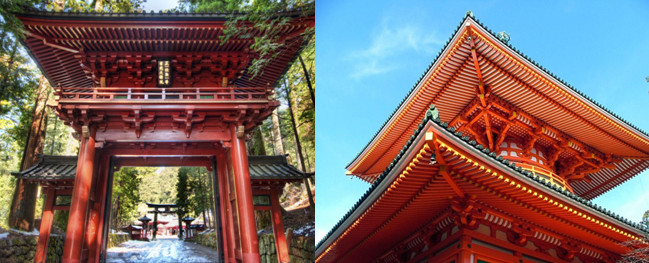 В Японії з червоним кольором пов'язують Сонце, що означає життя, магічний захист від злих духів, і в архітектурі він використовується досить широко